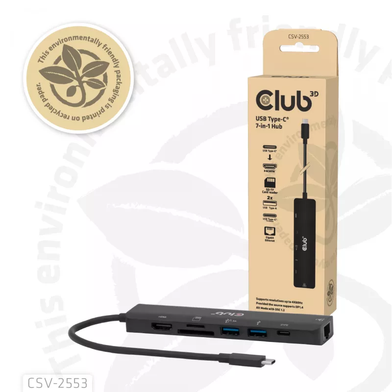 CLUB3D CSV-2553 USB-keskitin USB Type-C 5000 Mbit/s musta