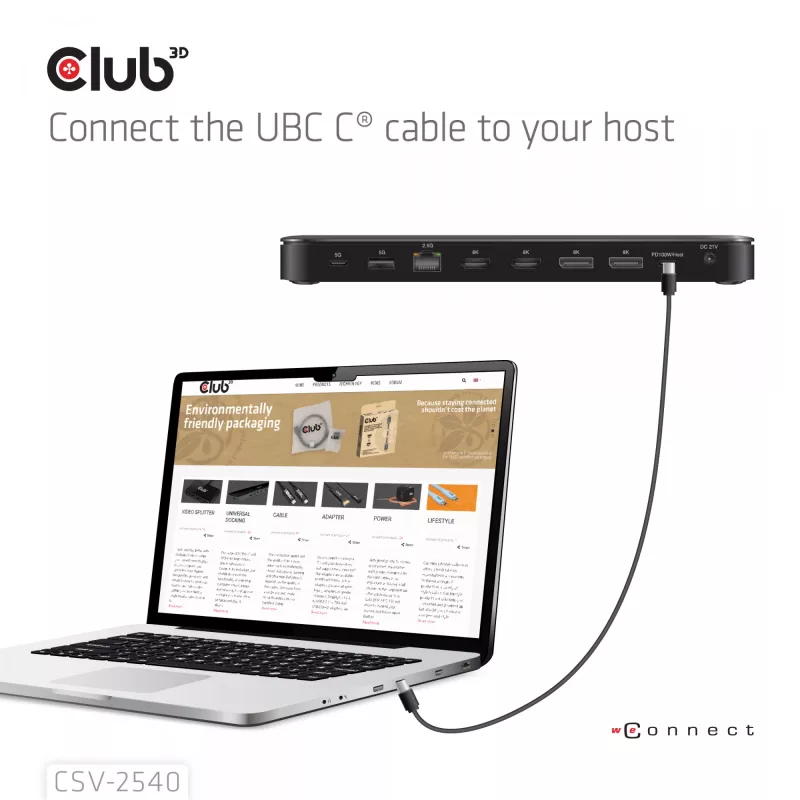 Telakointiasema CLUB 3D 14-1 USB-C Quad Display USB4 2× USB 2.0-liitännällä