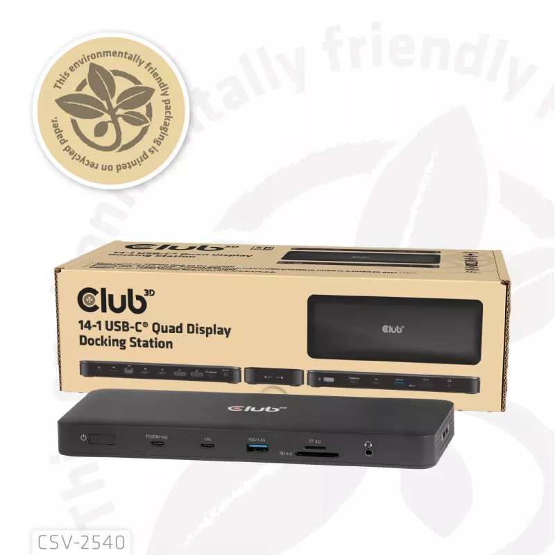 Telakointiasema CLUB 3D 14-1 USB-C Quad Display USB4 2× USB 2.0-liitännällä