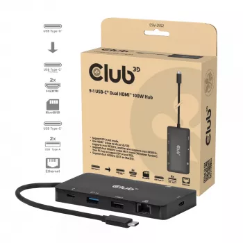 CLUB3D 9-1 Dual HDMI™ USB-C® keskitin PD3.0 100W