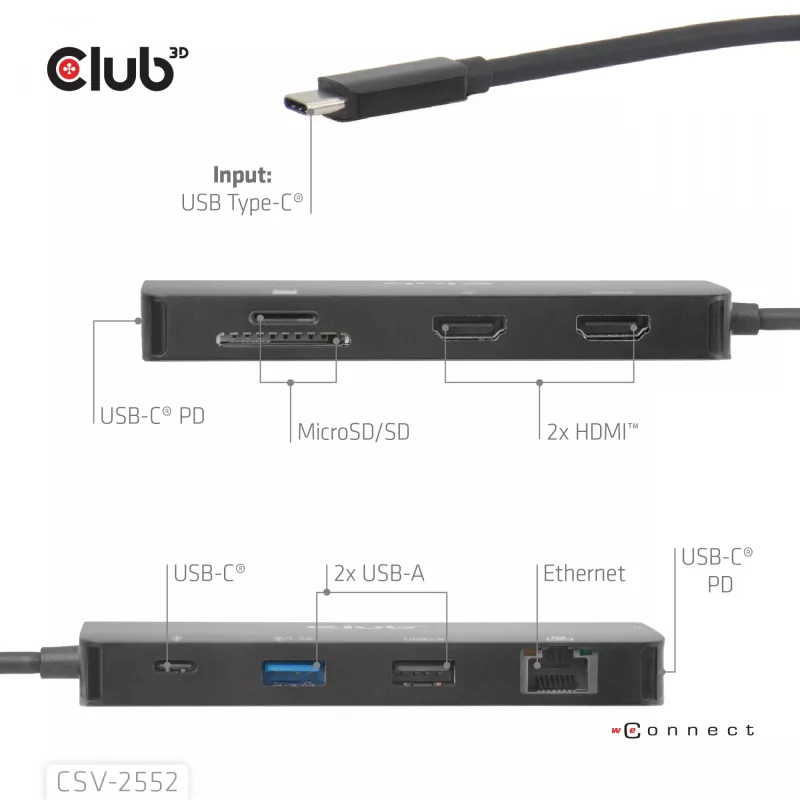 CLUB3D 9-1 Dual HDMI™ USB-C® keskitin PD3.0 100W