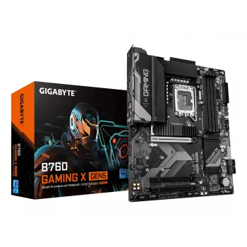 GIGABYTE B760 GAMING X GEN5 emolevy - tukee Intel Core 14. sukupolven suorittimia, 8+1+1 vaiheinen VRM, jopa 5600MHz DDR5, 3xPCIe 4.0 M.2, 2.5 GbE LAN, USB 3.2 Gen 2