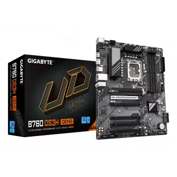 GIGABYTE B760 DS3H GEN5 emolevy - tukee Intel Core 14. sukupolven suorittimia, 8+2+1 vaiheinen digitaalinen VRM, jopa 5600 MHz DDR5, 2xPCIe 4.0 M.2, 1GbE LAN, USB 3.2 Gen 2x2