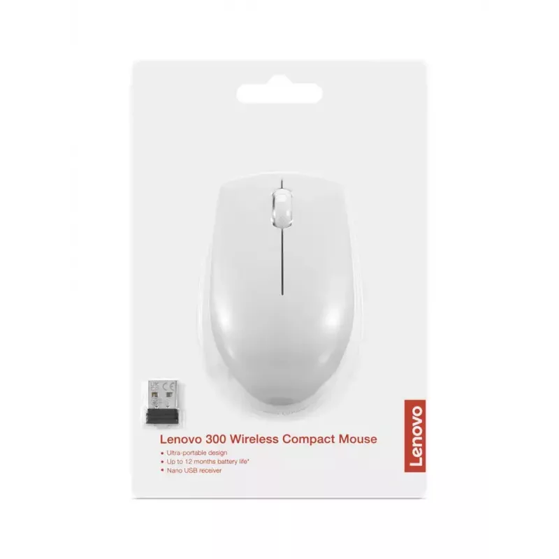 Langaton kompakti hiiri Lenovo Compact Mouse paristolla – molempikätinen, 1000 DPI, HF-Wireless, 3 painiketta, harmaa