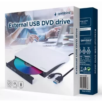 GEMBIRD ulkoinen USB DVD-asema, musta-valkoinen