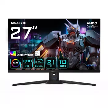 GIGABYTE AORUS FO27Q5P OLED QHD pelinäyttö – 2560 x 1440, 500 Hz, 0,03 ms, KVM, 300 cd/m², FreeSync Premium Pro, DisplayHDR True Black 500, DisplayPort 2.1