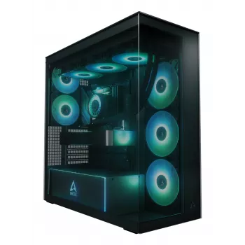 ARCTIC Xtender (musta) Premium E-ATX -tietokonekotelo, Midi Tower, PC, musta, EATX, metalli, karkaistu lasi, pelaaminen