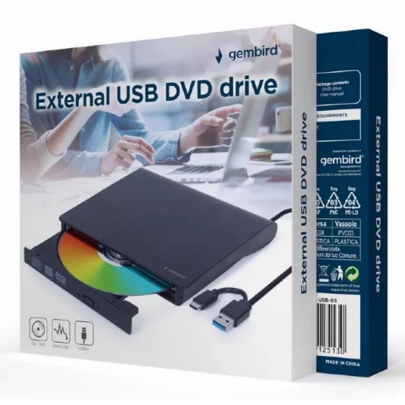 Gembird DVD-USB-031 ulkoinen ohut DVD-polttaja, USB-C / USB 3.1, musta