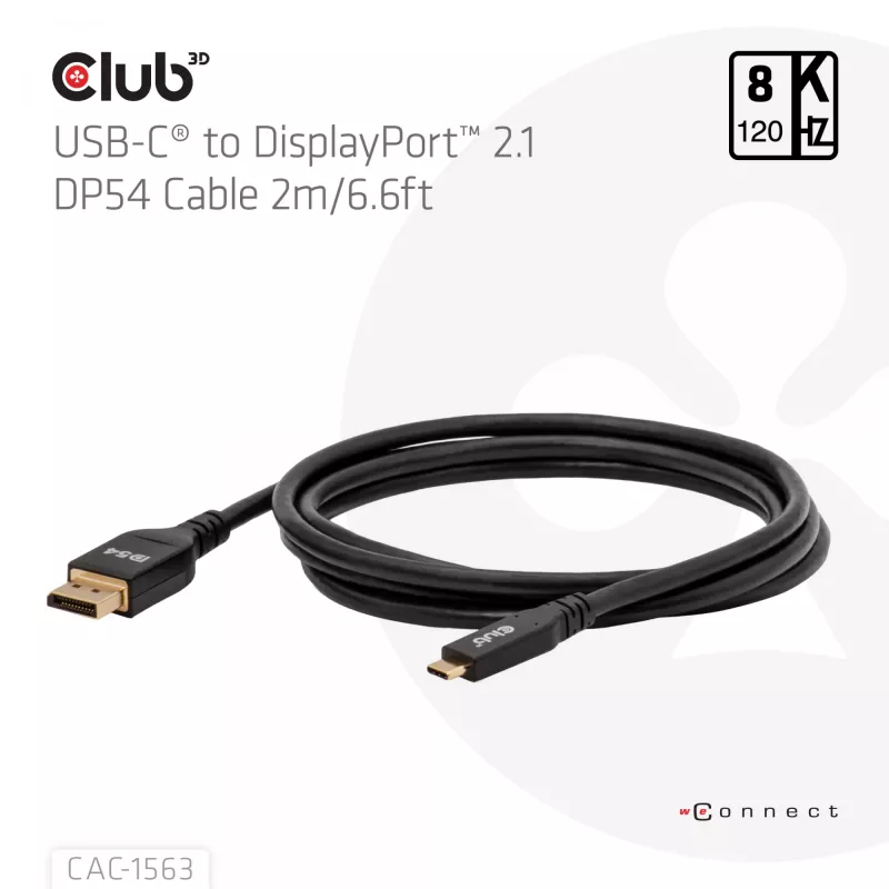 CLUB3D CAC-1563 videokaapeli-adapteri 2 m USB Type-C DisplayPort musta