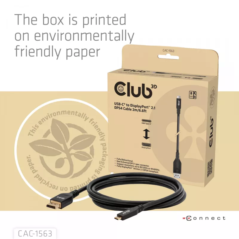 CLUB3D CAC-1563 videokaapeli-adapteri 2 m USB Type-C DisplayPort musta
