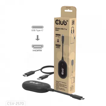 CLUB3D langaton USB-C® - HDMI™, 1920 x 1080 pikseliä, AV-lähetin ja -vastaanotin, langallinen ja langaton, musta, HDCP