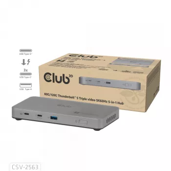 CLUB3D CSV-2563 5-1 Thunderbolt™ 5 -keskitin Triple video 5K60Hz Thunderbolt™ Share -sertifioitu 180 W