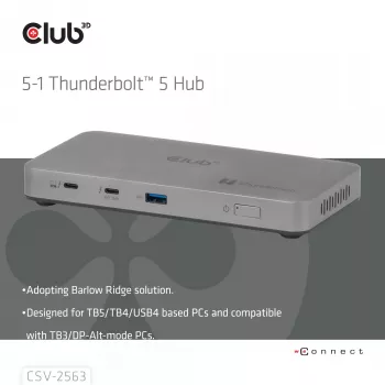 CLUB3D CSV-2563 5-1 Thunderbolt™ 5 -keskitin Triple video 5K60Hz Thunderbolt™ Share -sertifioitu 180 W