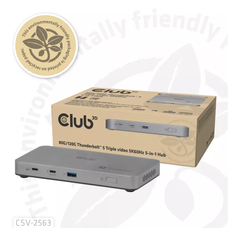 CLUB3D CSV-2563 5-1 Thunderbolt™ 5 -keskitin Triple video 5K60Hz Thunderbolt™ Share -sertifioitu 180 W