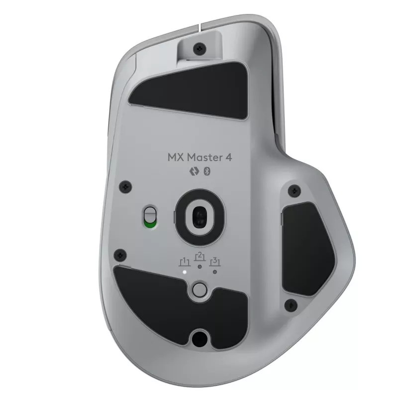 Logitech hiiri MX Master 4 — oikeakätinen, laser 8000 DPI, RF langaton + Bluetooth, 8 painiketta, harmaa