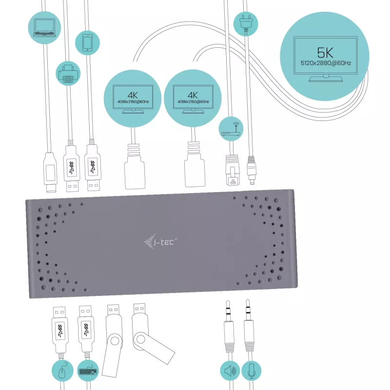 i-tec USB 3.0 / USB-C / Thunderbolt 3 Dual Display -telakointiasema