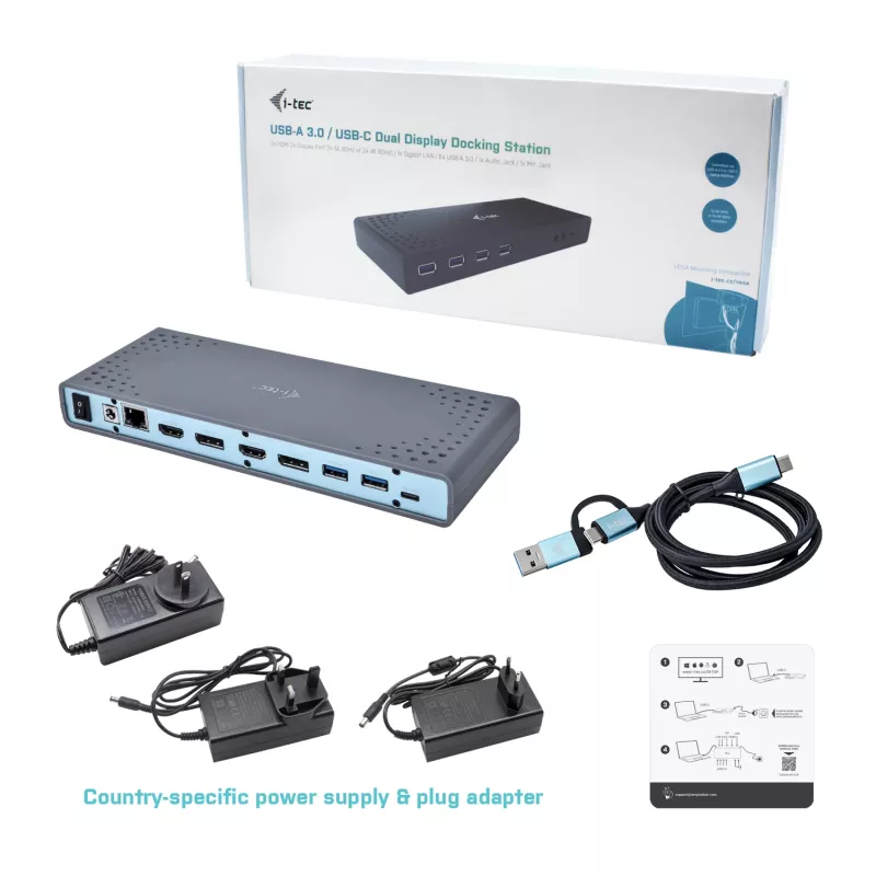 i-tec USB 3.0 / USB-C / Thunderbolt 3 Dual Display -telakointiasema