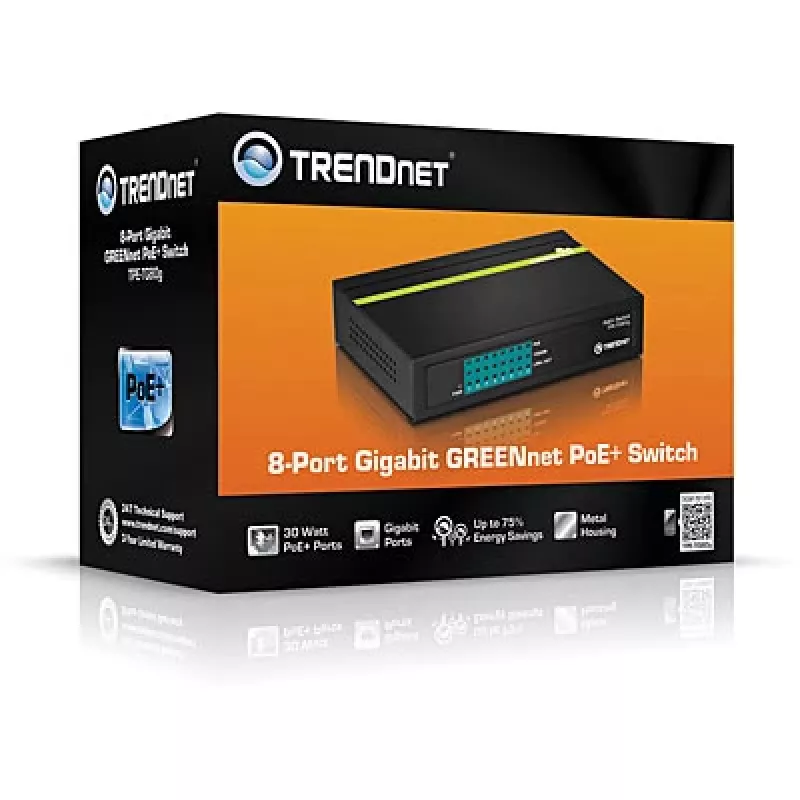 TRENDNET PoE+ kytkin 8-porttinen Gigabit Greennet 8x GbE PoE+