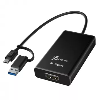 j5create JVA11-N 4K HDMI™ kaappausadapteri, musta, USB 3.2 Gen 1 (3.1 Gen 1), 3840 x 2160 pikseliä, alumiini, 0,19 m, Taiwan