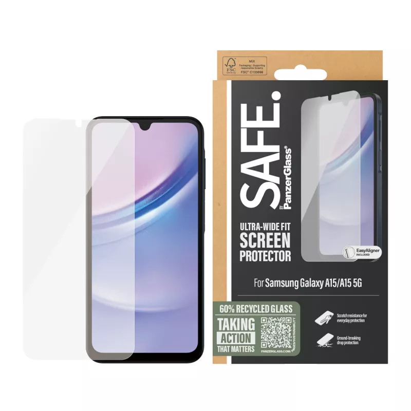PanzerGlass SAFE. by ® näytönsuojakalvo Samsung Galaxy A15 | A15 5G | Ultra-Wide Fit EasyAlignerilla