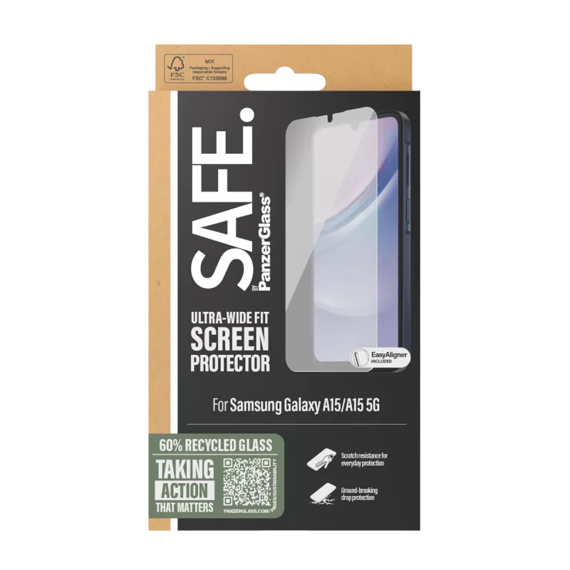 PanzerGlass SAFE. by ® näytönsuojakalvo Samsung Galaxy A15 | A15 5G | Ultra-Wide Fit EasyAlignerilla