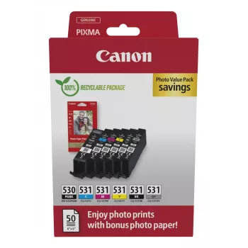 Canon PGI-530/CLI-531 PVP mustepatruuna 6 kpl alkuperäinen musta, syaani, harmaa, magenta, valokuvamusta, keltainen