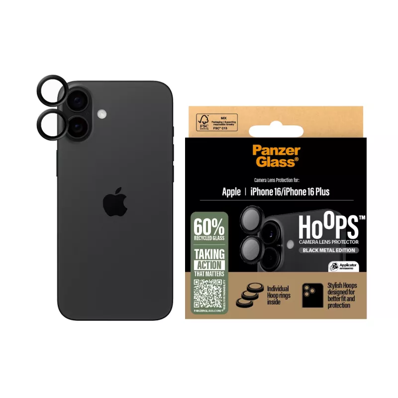 PanzerGlass ® Hoops® kameran linssinsuoja musta iPhone 16 | 16 Plus