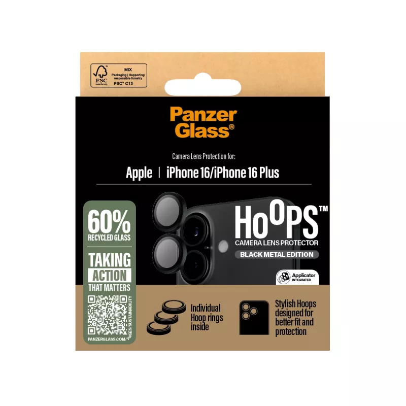 PanzerGlass ® Hoops® kameran linssinsuoja musta iPhone 16 | 16 Plus