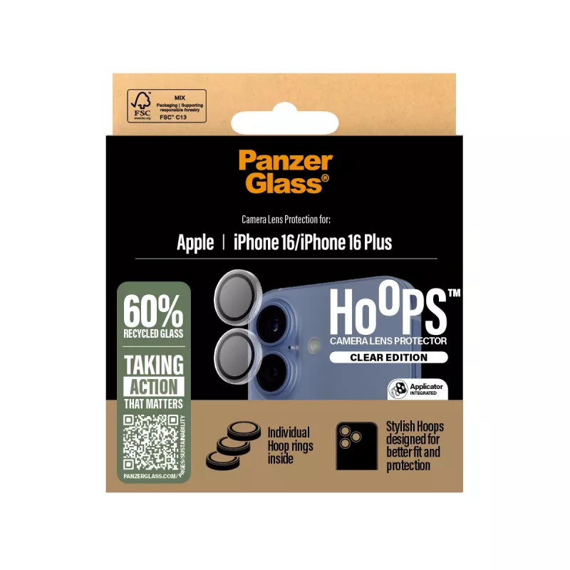 PanzerGlass ® Hoops® kameran linssinsuoja läpinäkyvä iPhone 16 | 16 Plus
