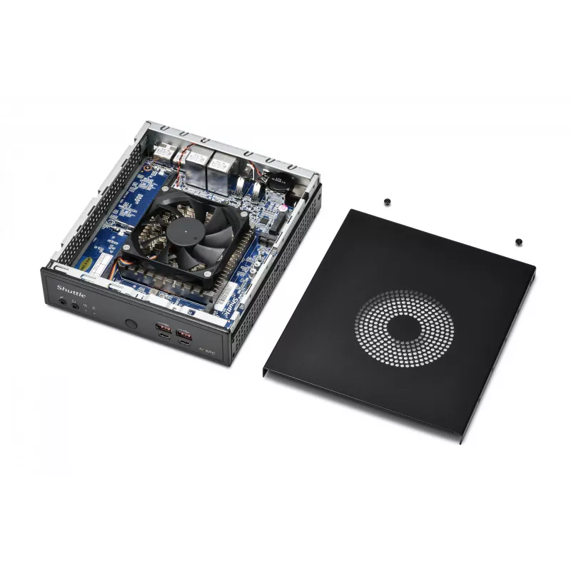 Shuttle Slim AI PC DN11H7 Intel Core Ultra 7 155H, Intel Arc -grafiikka, 2xHDMI, 2x DP, 4x 2.5 Gbit LAN, VESA, 24/7 jatkuva käyttö