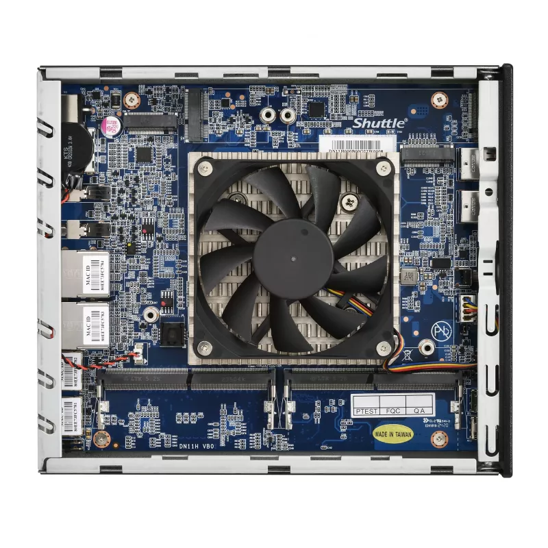 Shuttle Slim AI PC DN11H7 Intel Core Ultra 7 155H, Intel Arc -grafiikka, 2xHDMI, 2x DP, 4x 2.5 Gbit LAN, VESA, 24/7 jatkuva käyttö