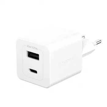PanzerGlass empower™ by ® Turbo 35W laturi sis. USB-C + USB-A | EU-pistoke | Silver White