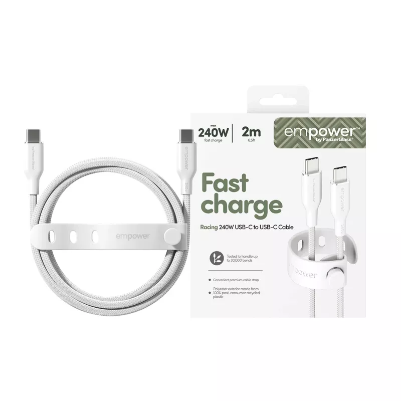 PanzerGlass empower™ by ® Racing 240W USB-C-USB-C-kaapeli | USB 2.0 | 2 m | hopeanvalkoinen