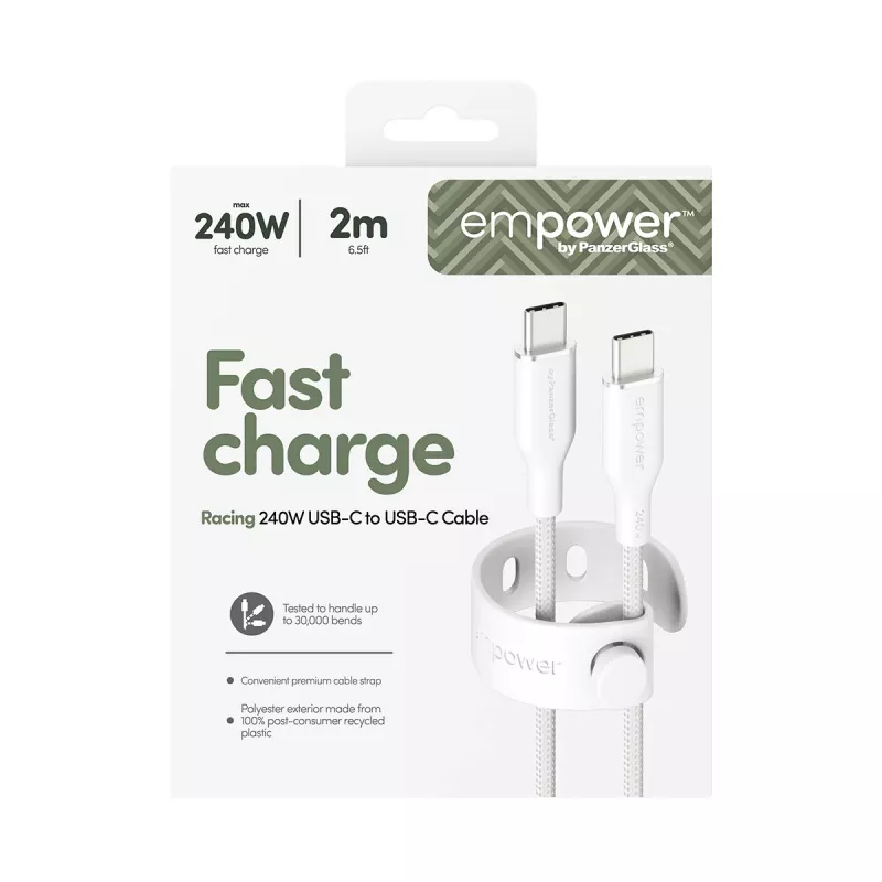 PanzerGlass empower™ by ® Racing 240W USB-C-USB-C-kaapeli | USB 2.0 | 2 m | hopeanvalkoinen