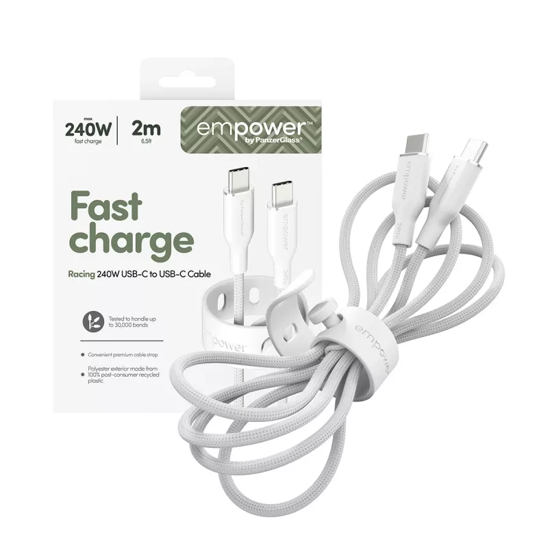 PanzerGlass empower™ by ® Racing 240W USB-C-USB-C-kaapeli | USB 2.0 | 2 m | hopeanvalkoinen
