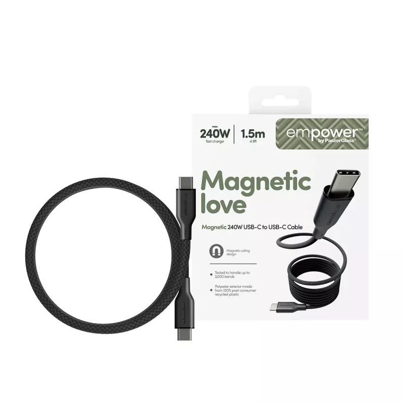 PanzerGlass empower™ by ® Magnetic 240W USB-C - USB-C -kaapeli | USB 2.0 | 1,5 m | Space Black