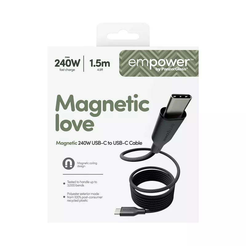 PanzerGlass empower™ by ® Magnetic 240W USB-C - USB-C -kaapeli | USB 2.0 | 1,5 m | Space Black