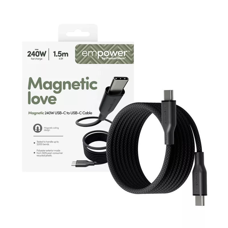 PanzerGlass empower™ by ® Magnetic 240W USB-C - USB-C -kaapeli | USB 2.0 | 1,5 m | Space Black