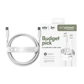 PanzerGlass empower™ by ® Racing 60W USB-C-USB-C-kaapeli | USB 2.0 | 2 m | hopeanvalkoinen