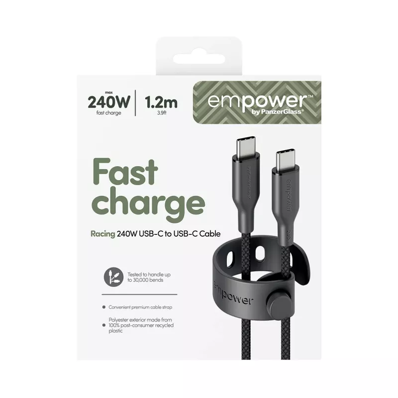 PanzerGlass empower™ by ® Racing 240W USB-C-USB-C-kaapeli | USB 2.0 | 1,2 m | Space Black