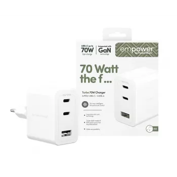 PanzerGlass empower™ by ® Turbo 70W monilaturi sis. 2 x USB-C + USB-A | EU-pistoke | Silver White