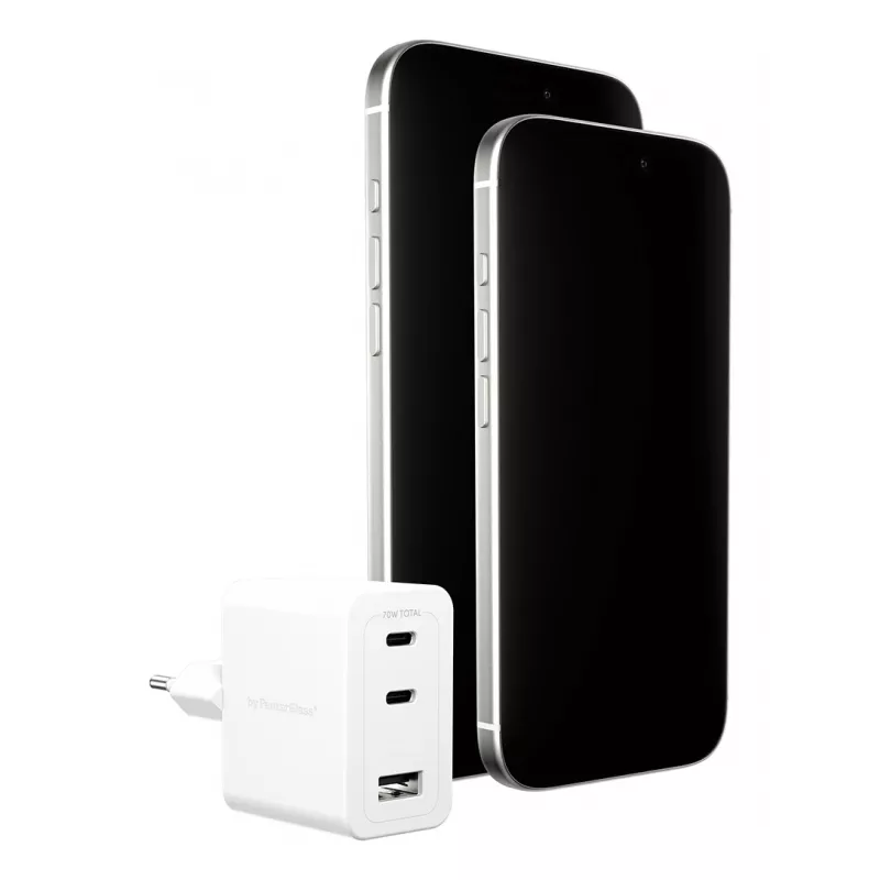 PanzerGlass empower™ by ® Turbo 70W monilaturi sis. 2 x USB-C + USB-A | EU-pistoke | Silver White
