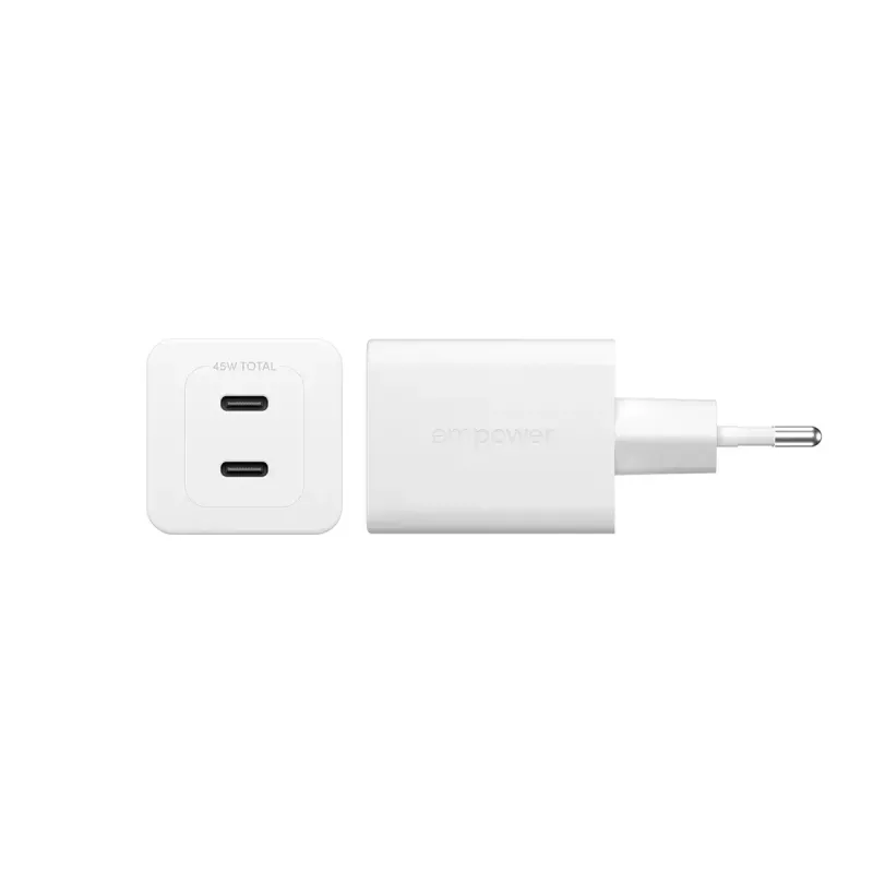 PanzerGlass empower™ by ® Turbo 45W laturi sis. 2 x USB-C | EU-pistoke | Silver White