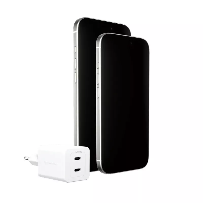 PanzerGlass empower™ by ® Turbo 45W laturi sis. 2 x USB-C | EU-pistoke | Silver White