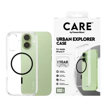 PanzerGlass CARE by Flagship Case Transparent Urban Explorer Black MagSafe -suojakotelo iPhone 17