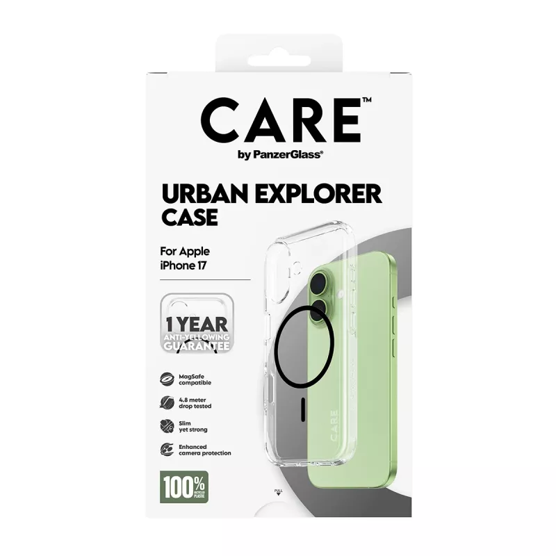 PanzerGlass CARE by Flagship Case Transparent Urban Explorer Black MagSafe -suojakotelo iPhone 17