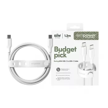 PanzerGlass empower™ by ® Racing 60W USB-C-USB-C-kaapeli | USB 2.0 | 1,2 m | hopeanvalkoinen