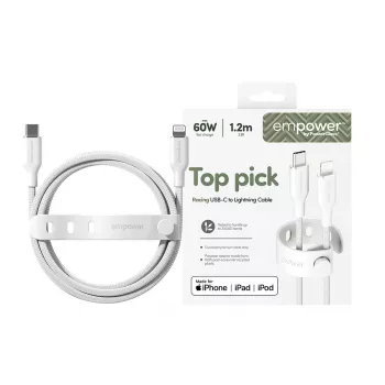 PanzerGlass empower™ by ® Racing 60W USB-C - Lightning -kaapeli | USB 2.0 | 1,2 m | hopeanvalkoinen