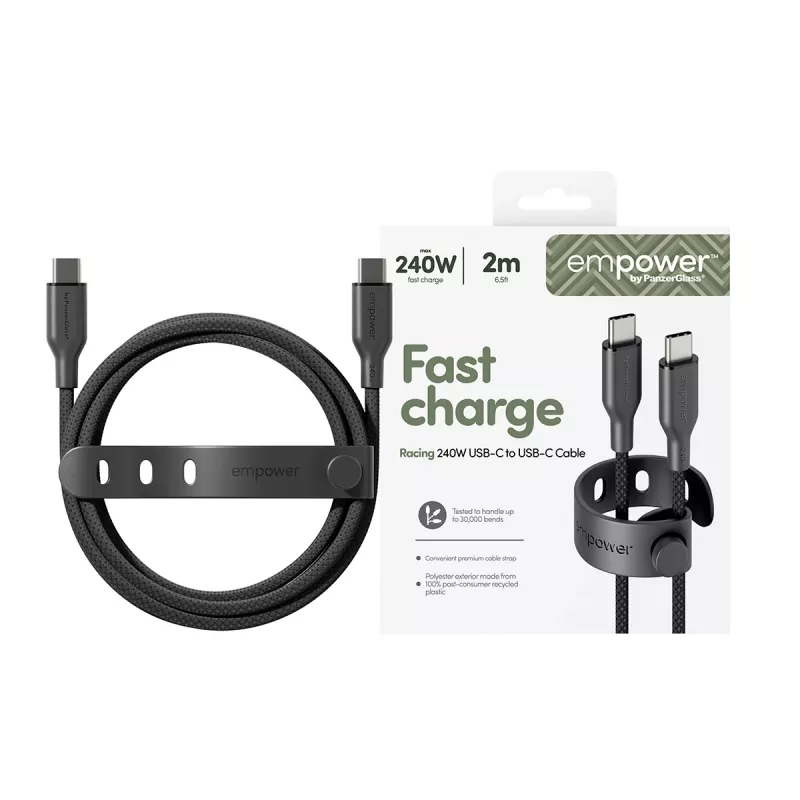 PanzerGlass empower™ by ® Racing 240W USB-C-USB-C-kaapeli | USB 2.0 | 2M | Space Black