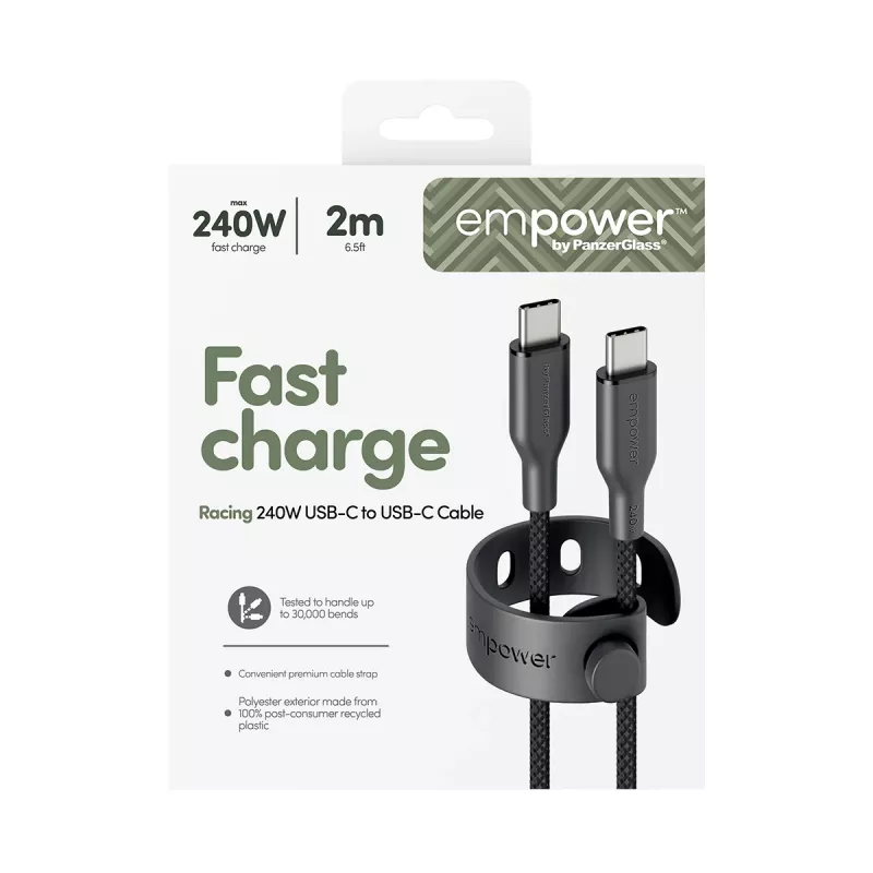 PanzerGlass empower™ by ® Racing 240W USB-C-USB-C-kaapeli | USB 2.0 | 2M | Space Black